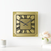 Art Deco, geborsteld goud Vierkante Klok (Huis)