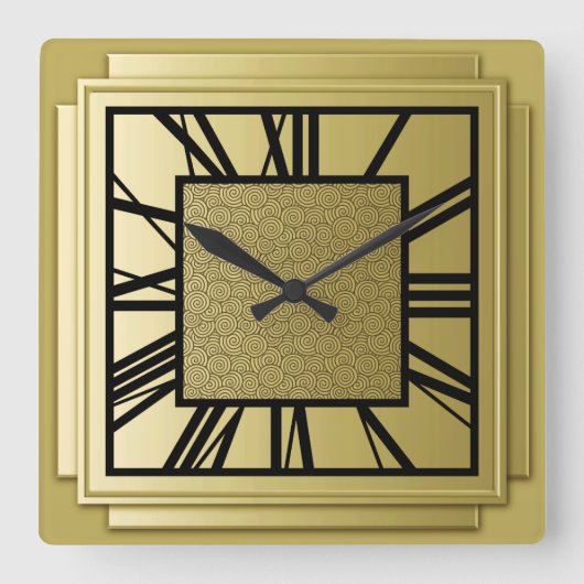 Art Deco, geborsteld goud Vierkante Klok (Voorkant)