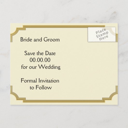 Art Deco gebouw zwart gouden bruiloft Save the Dat Aankondigingskaart (Achterkant)