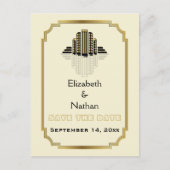 Art Deco gebouw zwart gouden bruiloft Save the Dat Aankondigingskaart (Voorkant)