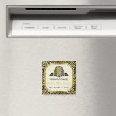 Art Deco gebouw zwart gouden bruiloft Save the Dat Magneet (Insitu (Vaatwasser))
