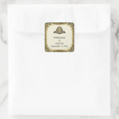 Art Deco gebouw zwart gouden bruiloft Save the Dat Vierkante Sticker (Tas)