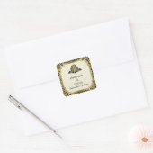 Art Deco gebouw zwart gouden bruiloft Save the Dat Vierkante Sticker (Envelop)
