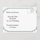 Art Deco gebouw zwart munt bruiloft Save the Date Aankondigingskaart (Achterkant)