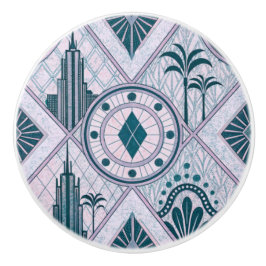 Art Deco gebouwen en palmen Keramische Knop