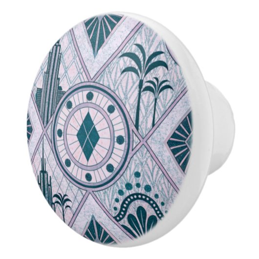 Art Deco gebouwen en palmen Keramische Knop (Rechts)