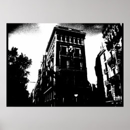 Art Deco gebouwen zwart en wit Poster