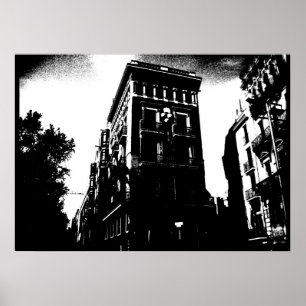 Art Deco gebouwen zwart en wit Poster