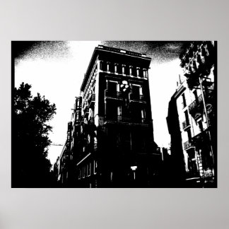 Art Deco gebouwen zwart en wit Poster