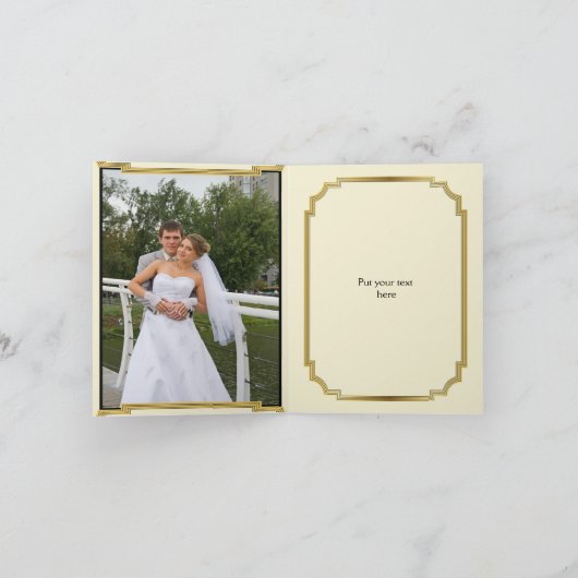 Art Deco gebouwen zwart, goud bruiloft Dank u Bedankkaart (Binnen)