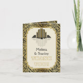 Art Deco gebouwen zwart, goud bruiloft Dank u Bedankkaart (Voorkant)
