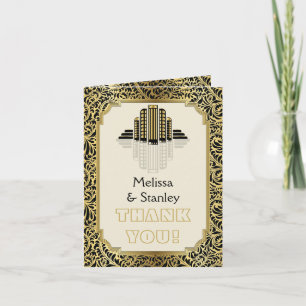 Art Deco gebouwen zwart, goud bruiloft Dank u Bedankkaart