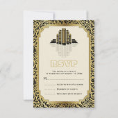 Art Deco gebouwen zwart, goud bruiloft RSVP (Voorkant)