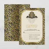Art Deco gebouwen zwart, goud bruiloft RSVP (Voorkant / Achterkant)