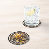 Art Deco Gebrandschilderd Glas Bloem Geel Bruin Or Ronde Kartonnen Onderzetter (Insitu)