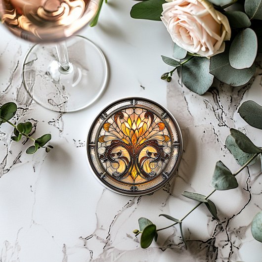 Art Deco Gebrandschilderd Glas Bloem Geel Bruin Or Ronde Kartonnen Onderzetter