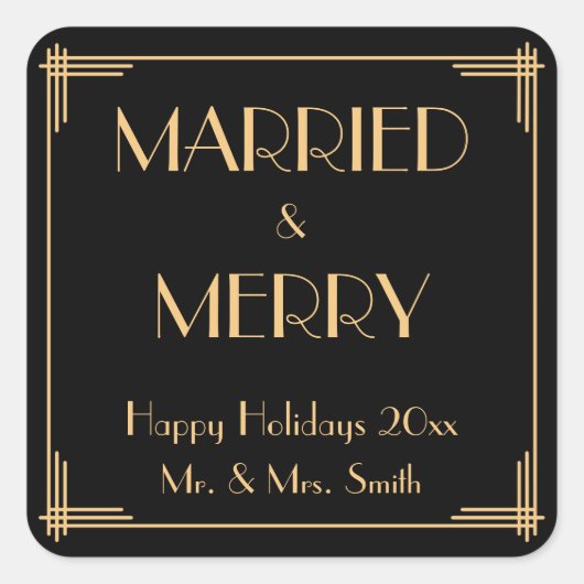 Art Deco gehuwd en vrolijk kerstfeest Stickers (Voorkant)