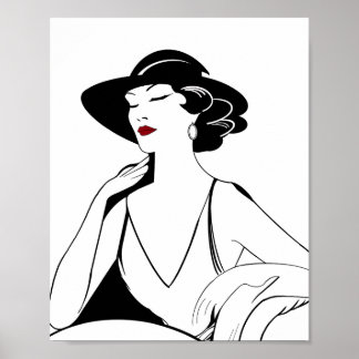 Art Deco geïllustreerde glamoureuze vrouw Poster