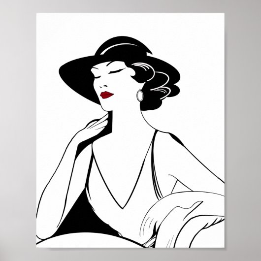 Art Deco geïllustreerde glamoureuze vrouw Poster (Voorkant)