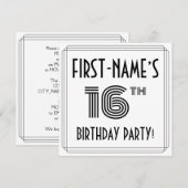 Art Deco geïnspireerd 16e verjaardagsfeest, op maa Kaart (Voorkant / Achterkant)