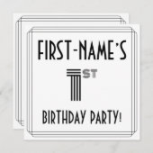 Art Deco Geïnspireerd 1st Birthday Party, aangepas Kaart (Voorkant / Achterkant)