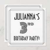 Art Deco Geïnspireerd 3rd Birthday Party, aangepas Kaart (Voorkant / Achterkant)