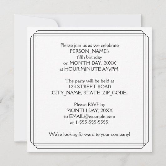 Art Deco Geïnspireerd 5e verjaardag, aangepaste na Kaart (Achterkant)