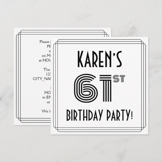 Art Deco Geïnspireerd 61st Birthday Party, aangepa Kaart (Voorkant / Achterkant)