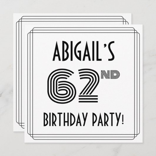 Art Deco Geïnspireerd 62e verjaardag, aangepaste n Kaart (Voorkant / Achterkant)
