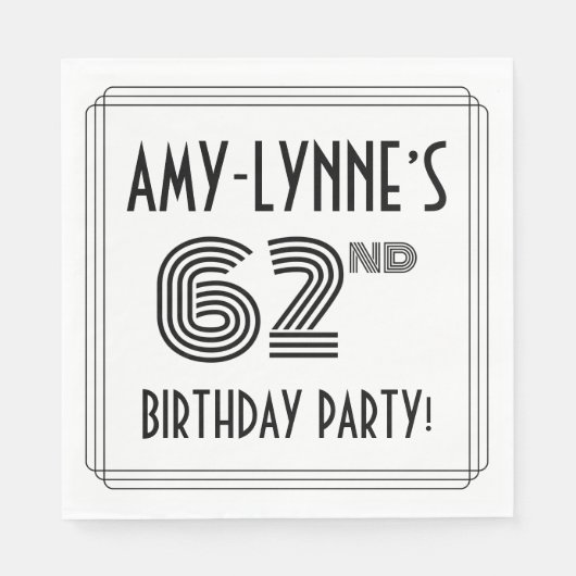 Art Deco Geïnspireerd 62e verjaardag, aangepaste n Servet (Voorkant)