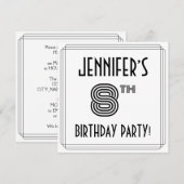 Art Deco Geïnspireerd 8th Birthday Party, aangepas Kaart (Voorkant / Achterkant)