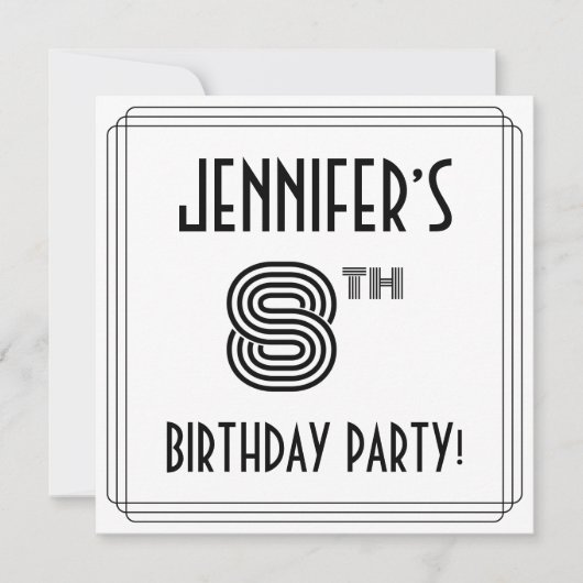 Art Deco Geïnspireerd 8th Birthday Party, aangepas Kaart (Voorkant)