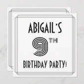 Art Deco Geïnspireerd 9th Birthday Party, aangepas Kaart (Voorkant / Achterkant)