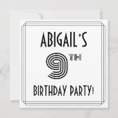 Art Deco Geïnspireerd 9th Birthday Party, aangepas Kaart (Voorkant)