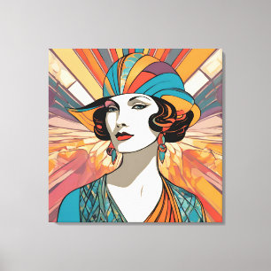 Art Deco Geïnspireerd AI Kunstwerk Portret Stijlvo Canvas Afdruk