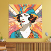 Art Deco Geïnspireerd AI kunstwerk Portret Stijlvo Canvas Afdruk (Insitu (Woonkamer))