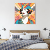 Art Deco Geïnspireerd AI kunstwerk Portret Stijlvo Canvas Afdruk (Insitu (Slaapkamer))