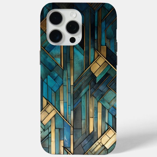 Art Deco Geïnspireerd Blauwgroen Goud Turquoise Be Case-Mate iPhone Case (Achterkant)