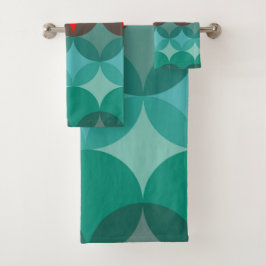 Art Deco Geïnspireerd blauwgroen & rood abstract Bad Handdoek