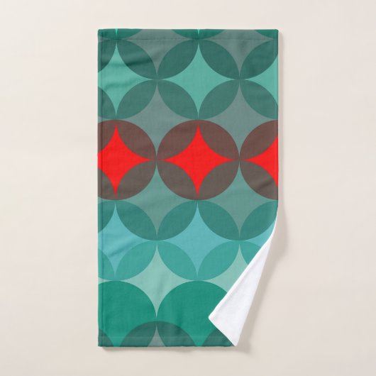 Art Deco Geïnspireerd blauwgroen & rood abstract Bad Handdoek (Handdoek)