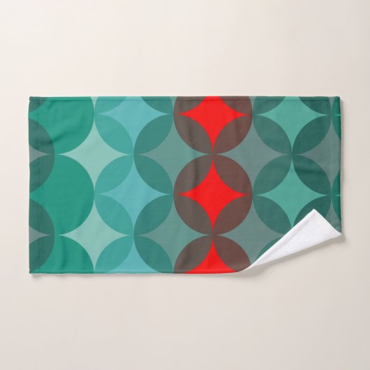 Art Deco Geïnspireerd blauwgroen & rood abstract Bad Handdoek (Handdoek)