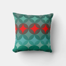 Art Deco Geïnspireerd blauwgroen & rood abstract Kussen