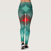 Art Deco Geïnspireerd blauwgroen & rood abstract Leggings (Achterkant)