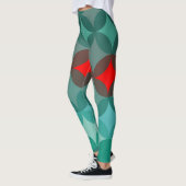 Art Deco Geïnspireerd blauwgroen & rood abstract Leggings (Links)