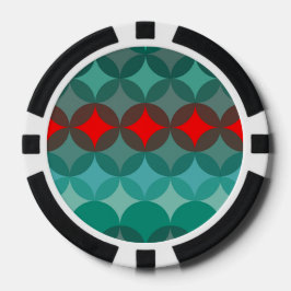 Art Deco Geïnspireerd blauwgroen & rood abstract Poker Chips