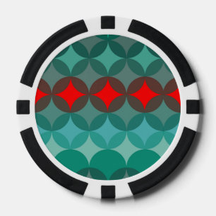 Art Deco Geïnspireerd blauwgroen & rood abstract Poker Chips