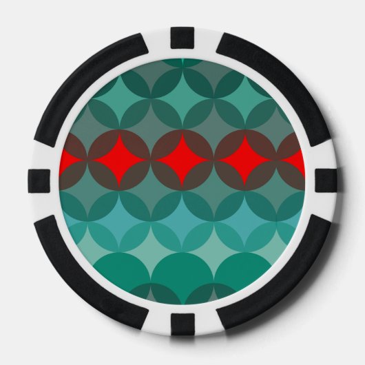 Art Deco Geïnspireerd blauwgroen & rood abstract Poker Chips (Voorkant)