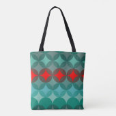 Art Deco Geïnspireerd blauwgroen & rood abstract Tote Bag (Achterkant)