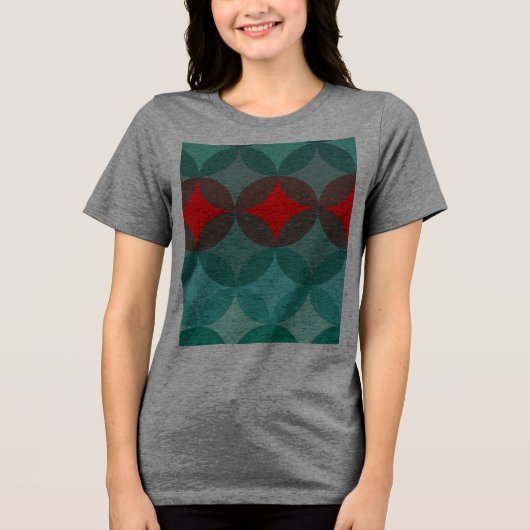 Art Deco Geïnspireerd blauwgroen & rood abstract Tri-Blend Shirt (Voorkant)
