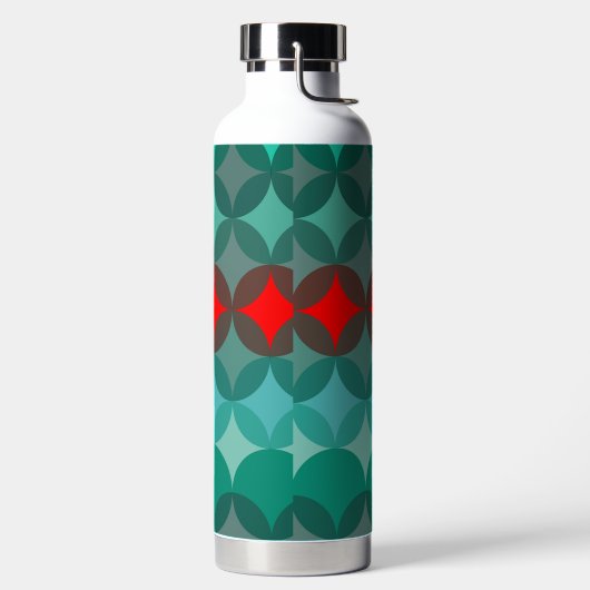 Art Deco Geïnspireerd blauwgroen & rood abstract Waterfles (Links)